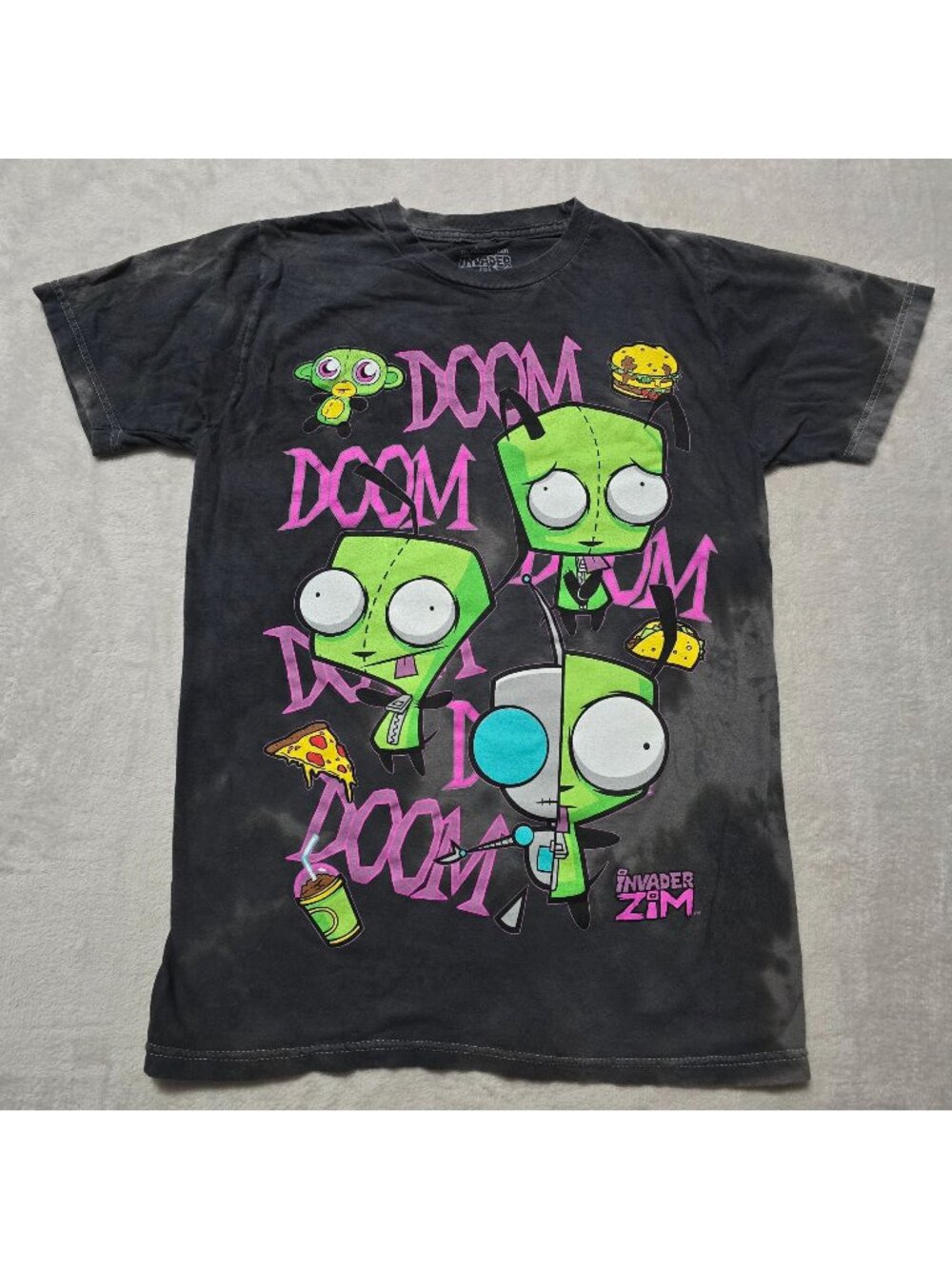 Invader Zim GIR Black Tie Dye Doom Snacks T-Shirt Unisex Size Small